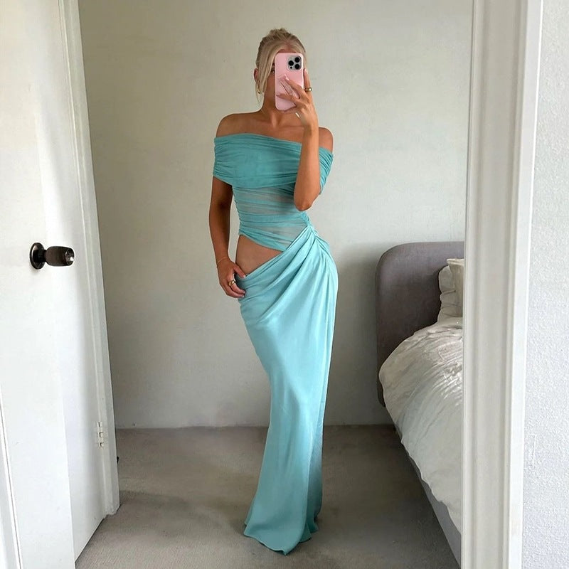 The Noire Mesh Column Gown