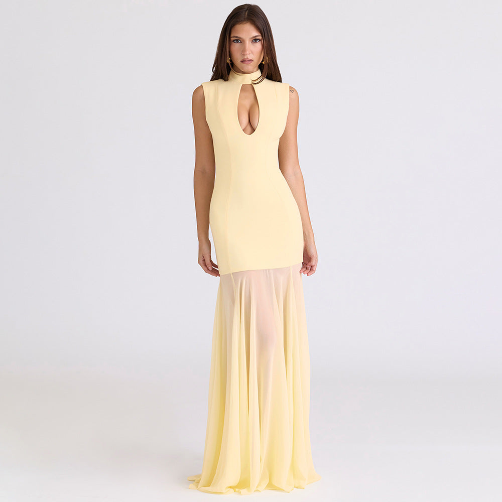The Solis Mesh Column Gown