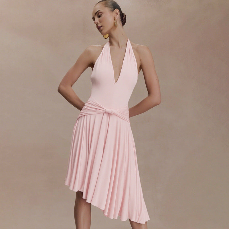 Blush Halter Asymmetric Dress