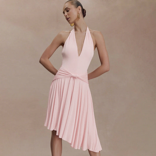 Blush Halter Asymmetric Dress