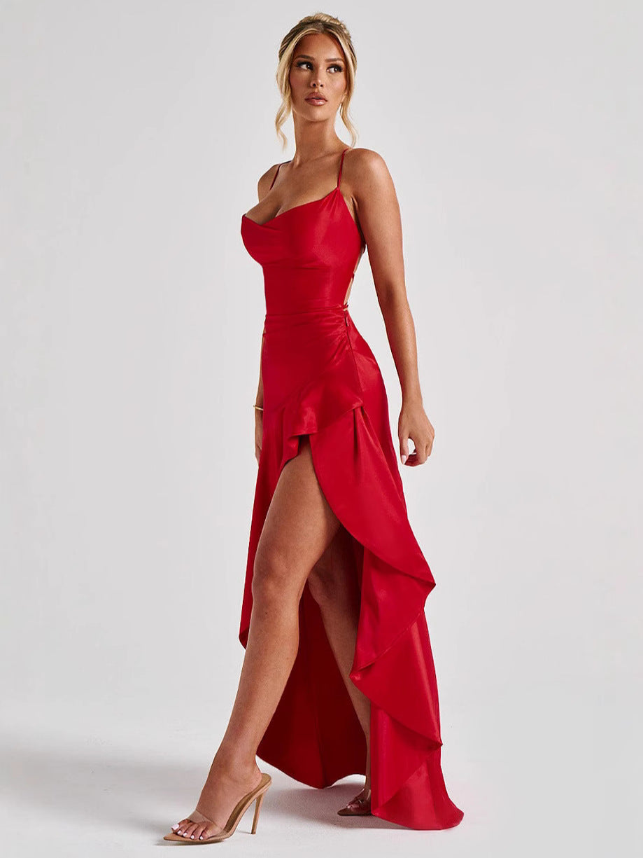The Noire Satin Flounce Gown