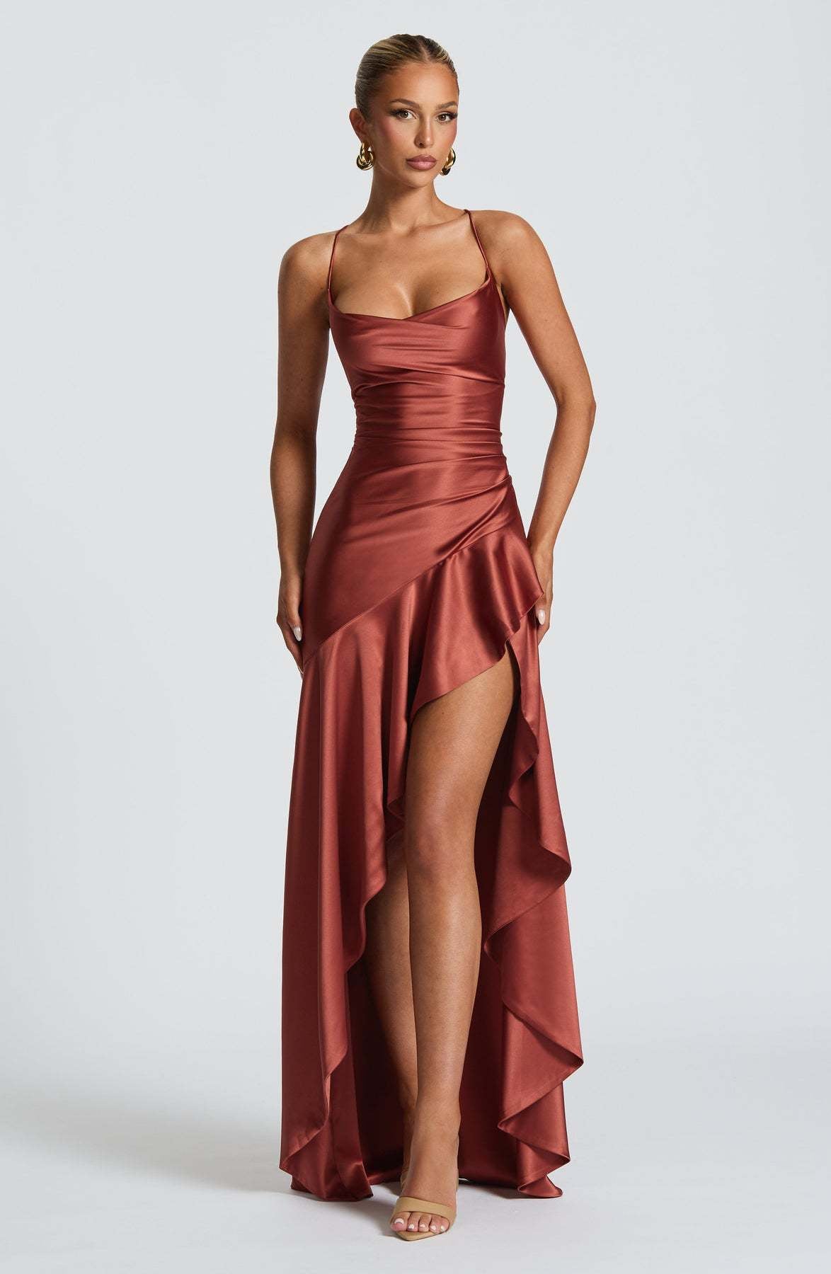 The Noire Satin Flounce Gown