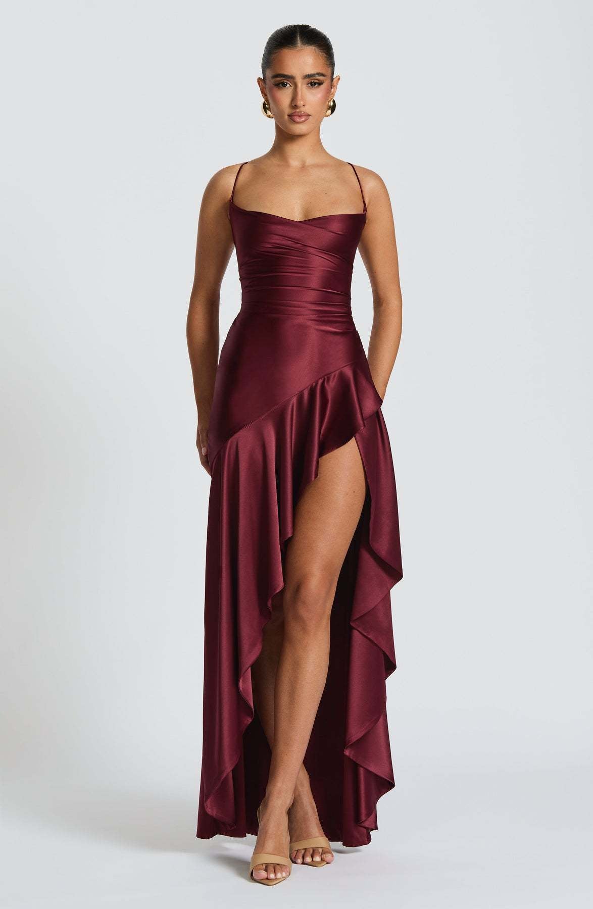 The Noire Satin Flounce Gown