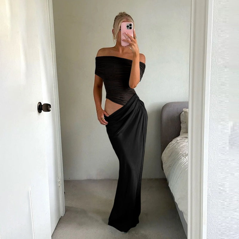 The Noire Mesh Column Gown