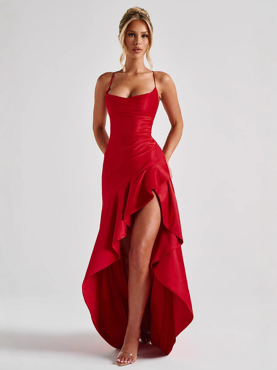 The Noire Satin Flounce Gown